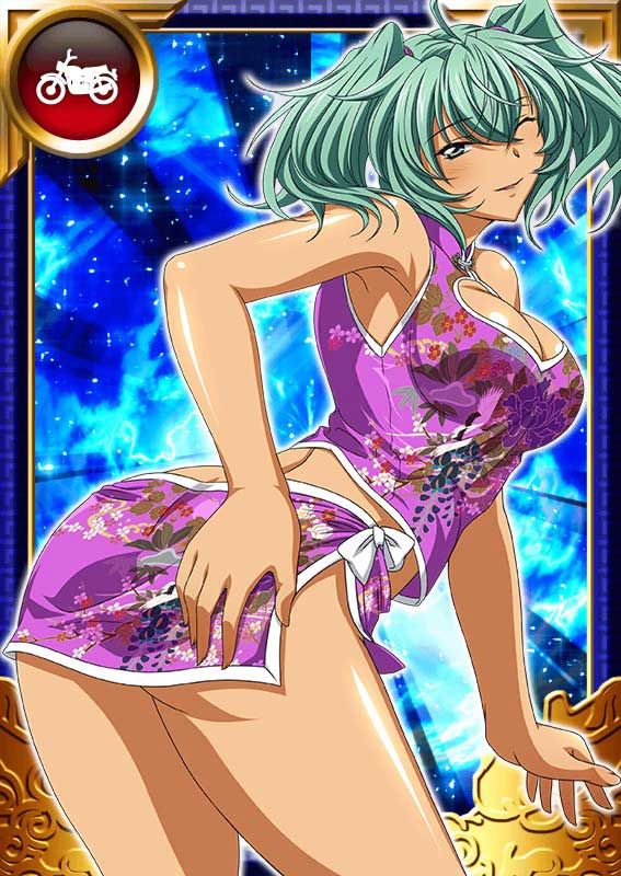 ass breasts green_eyes green_hair ikkitousen large_breasts long_hair looking_back official_art ryofu_housen smile standing twintails