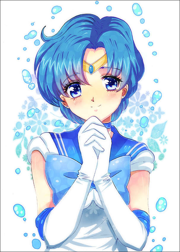 bad_id bad_pixiv_id bangs bishoujo_senshi_sailor_moon blue_choker blue_eyes blue_hair blue_sailor_collar blush bubble choker circlet elbow_gloves gloves hands_clasped looking_at_viewer mizuno_ami nyamunekonabe own_hands_together parted_bangs sailor_collar sailor_mercury sailor_senshi_uniform short_hair smile solo white_gloves