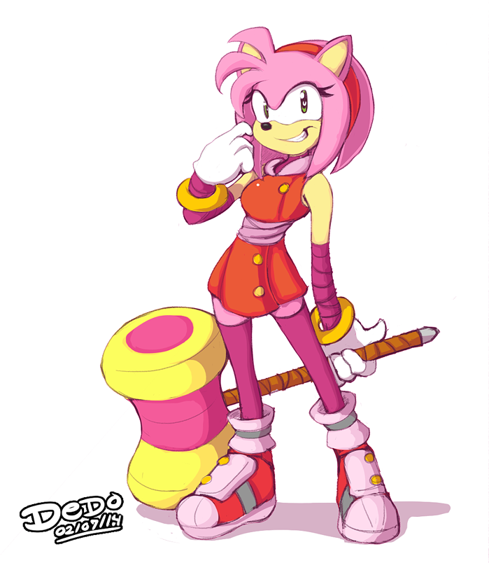 amy_rose female green_eyes hammer headband hedgehog lionalliance mammal plain_background sega solo sonic_(series) sonic_boom white_background