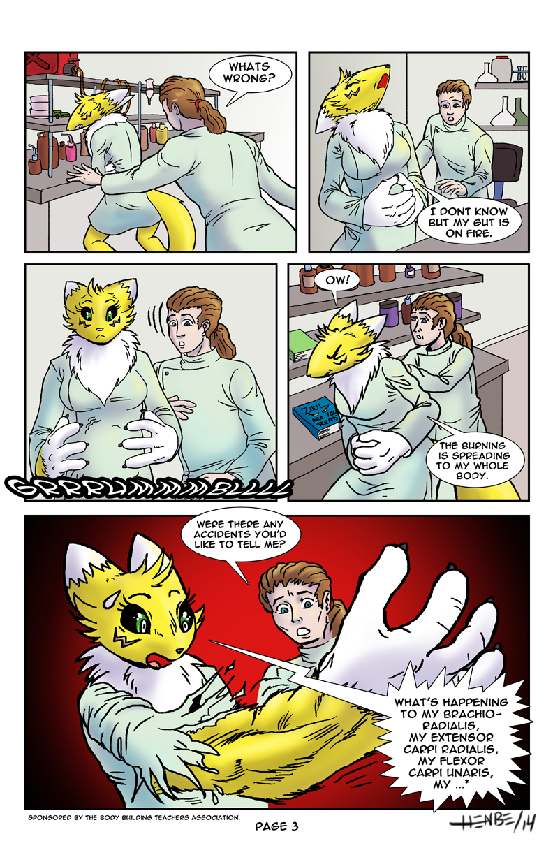 canine comic dialog digimon english_text expansion female fox henbe human male mammal muscles muscular_female renamon text