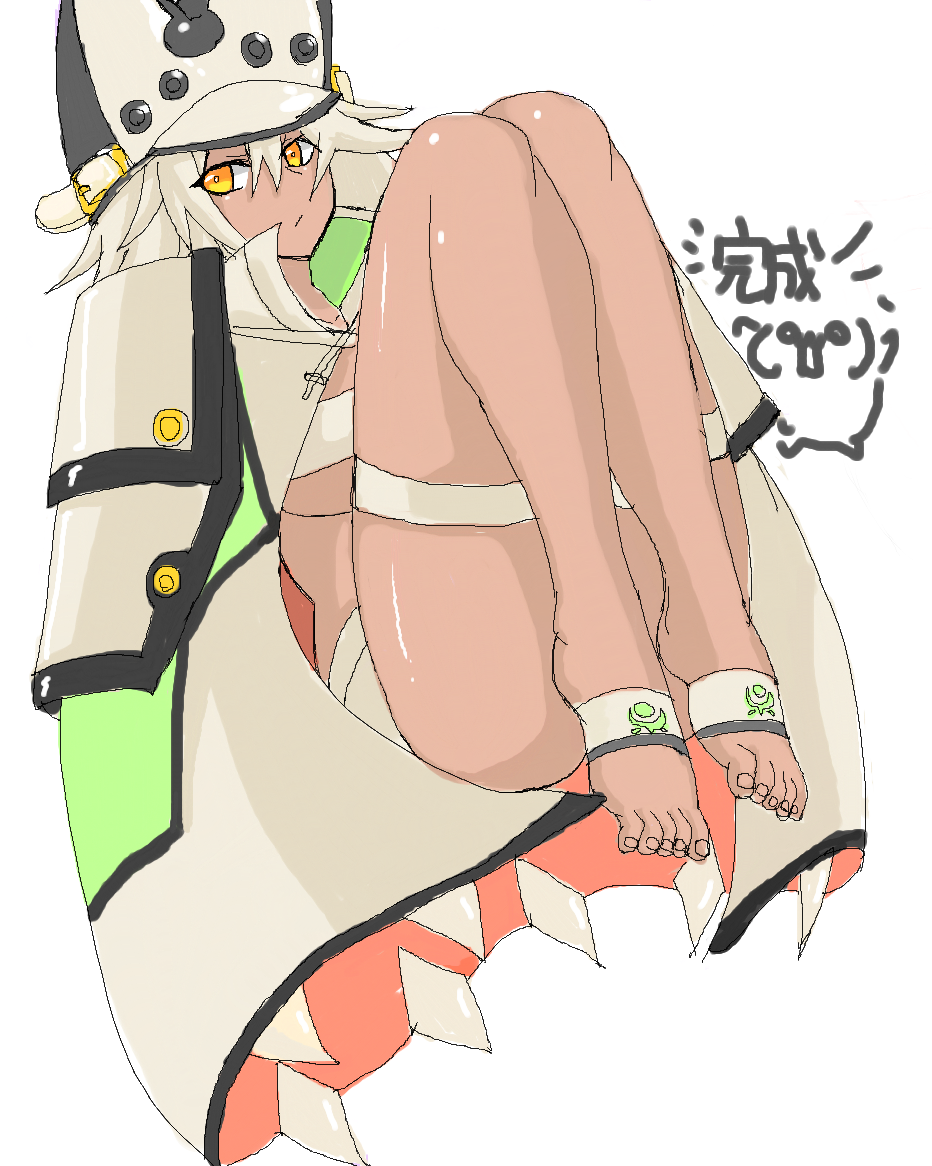 1girl animal_hat arc_system_works beltbra cloak dark_skin guilty_gear guilty_gear_xrd hat japanese looking_at_viewer numadaira ramlethal_valentine short_shorts simple_background solo tsurime white_background