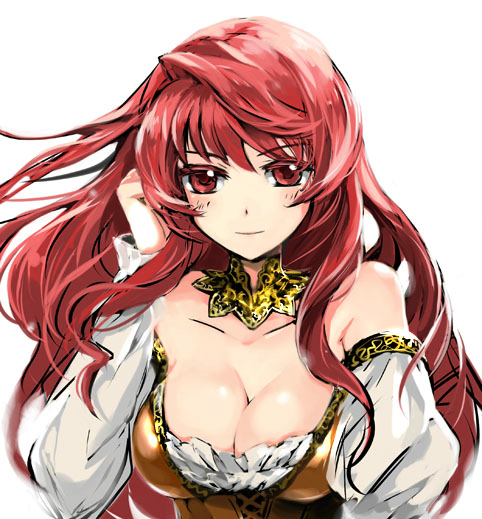 1girl arukas breasts cleavage large_breasts long_hair maou_(maoyuu) maoyuu_maou_yuusha red_eyes red_hair solo