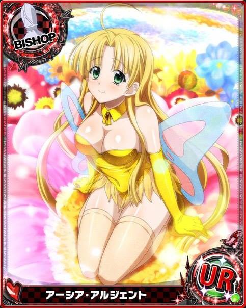 1grils asia_argento blonde_hair green_eyes high_school_dxd official_art solo thighhighs