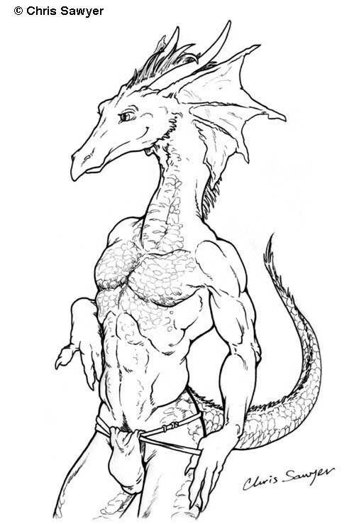 abs anthro biceps chris_sawyer dragon horn long_neck male muscles navel pose scalie smile solo topless
