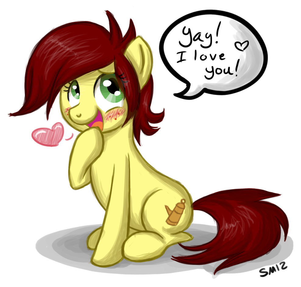 blush canni_soda_(galacon) dialog english_text equine female feral freckles green_eyes hair horse mammal my_little_pony open_mouth pony red_hair serenamidori shadow signature solo text