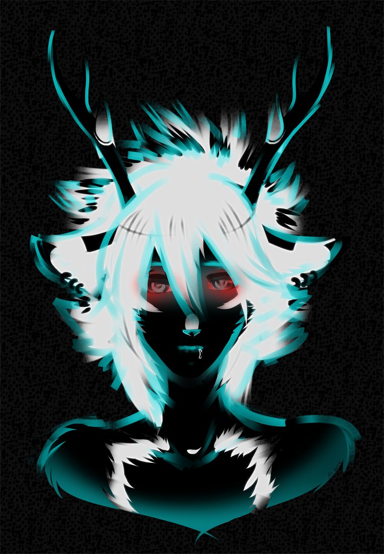 ambiguous_gender anthro antlers ghostblanketboy hair horn looking_at_viewer solo white_hair