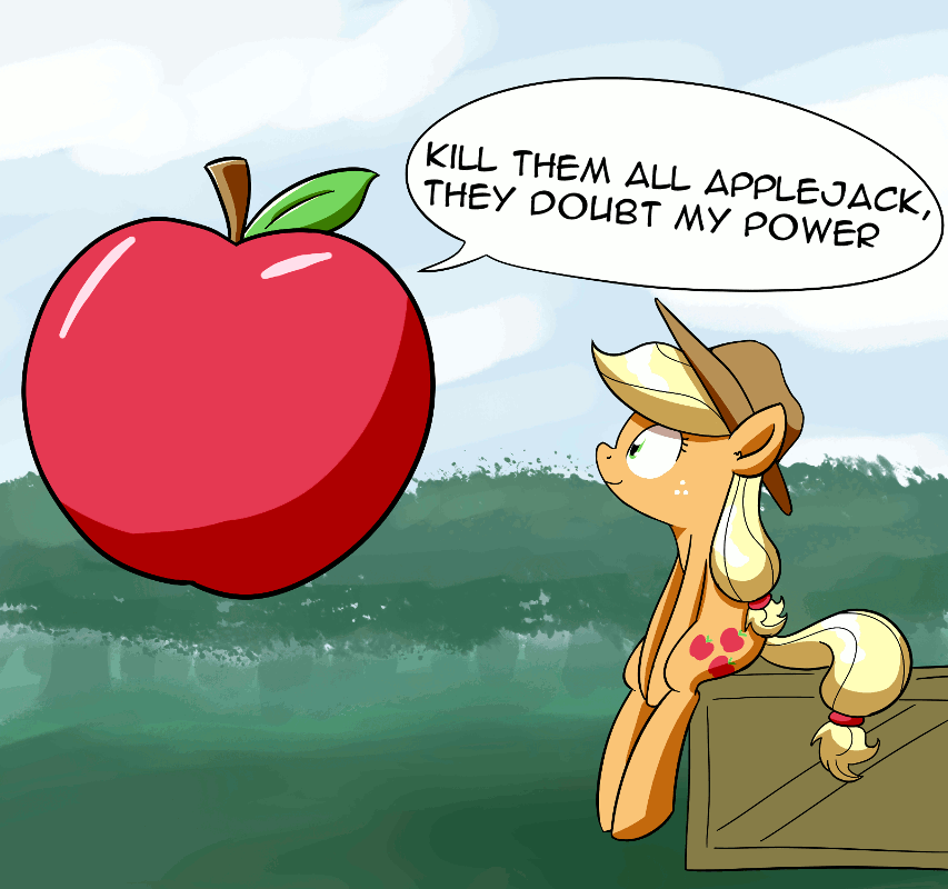 animated apple applejack_(mlp) blonde_hair bush cowboy_hat crate cutie_mark dialog english_text equine female floating freckles friendship_is_magic fruit grass green_eyes hair hat horse levitation mammal my_little_pony outside pony sitting smile text whatsapokemon