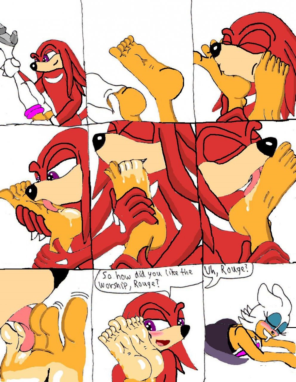 alexianbc barefeet boots clothing foot_fetish foot_worship hindpaw kissing knuckles_the_echidna licking passed_out paws plain_background rouge_the_bat saliva sega socks soles sonic_(series) sucking toes tongue white_background