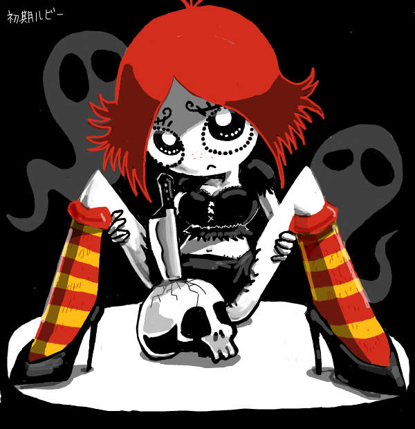 breasts ghost high_heels knife red_hair ruby_gloom ruby_gloom_(character) skull striped striped_legwear sukaponta