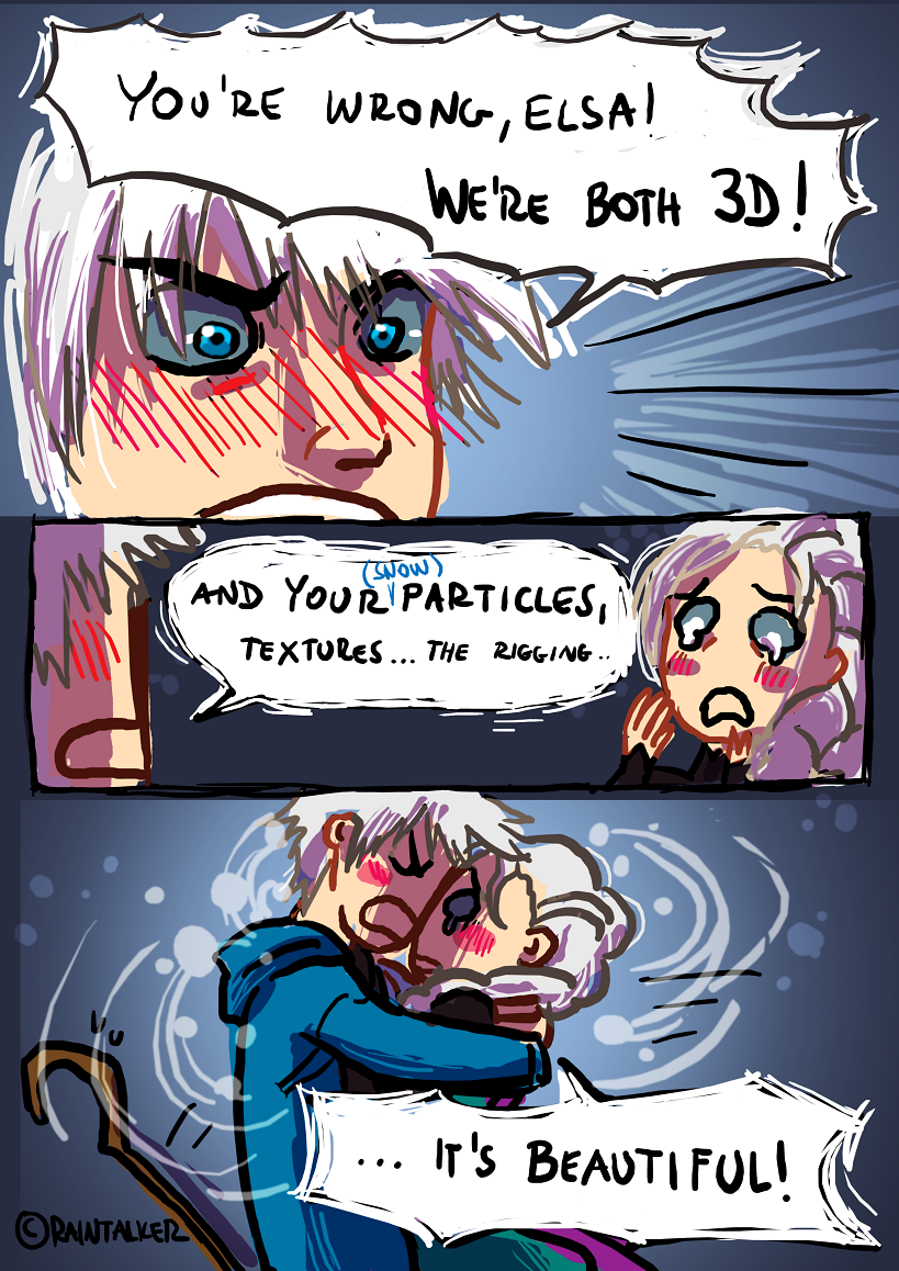 1boy 1girl comic crossover crying elsa_(frozen) frozen_(disney) hug jack_frost_(rise_of_the_guardians) rise_of_the_guardians