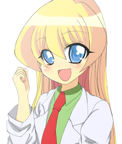 bad_id bad_pixiv_id blonde_hair blue_eyes clenched_hand hoshizono_yan labcoat long_hair necktie pani_poni_dash! rebecca_miyamoto red_neckwear solo