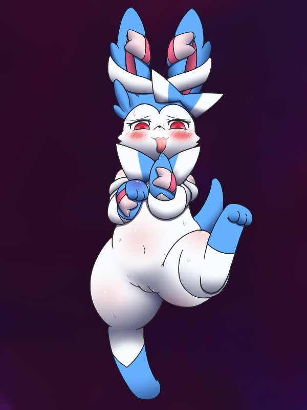 &#12395;&#12392;&#12426;&#12427; barefoot blush bow canine cute eeveelution female feral fur happy long_ears looking_at_viewer looking_down mammal navel nintendo nude pok&#233;mon pok&eacute;mon pussy shiny_pok&#233;mon shiny_pok&eacute;mon smile solo sweat sylveon tongue tongue_out unknown_artist video_games