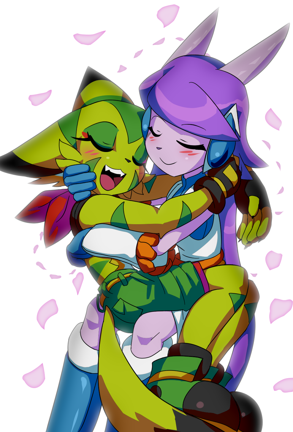 anthro blush carol_tea clothed clothing dragon duo eyes_closed felid feline felis female female/female freedom_planet freedom_planet_2 goshaag hair holidays mammal open_mouth purple_hair sash_lilac simple_background valentine's_day video_games white_background wildcat