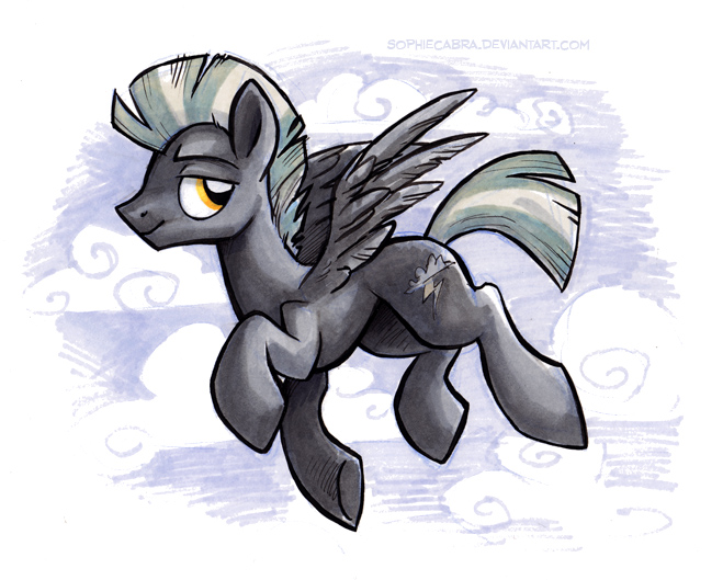 cloud cutie_mark equine flying friendship_is_magic grey_hair hair male mammal mohawk my_little_pony outside pegasus sky solo sophiecabra thunderlane_(mlp) two_tone_hair wings yellow_eyes
