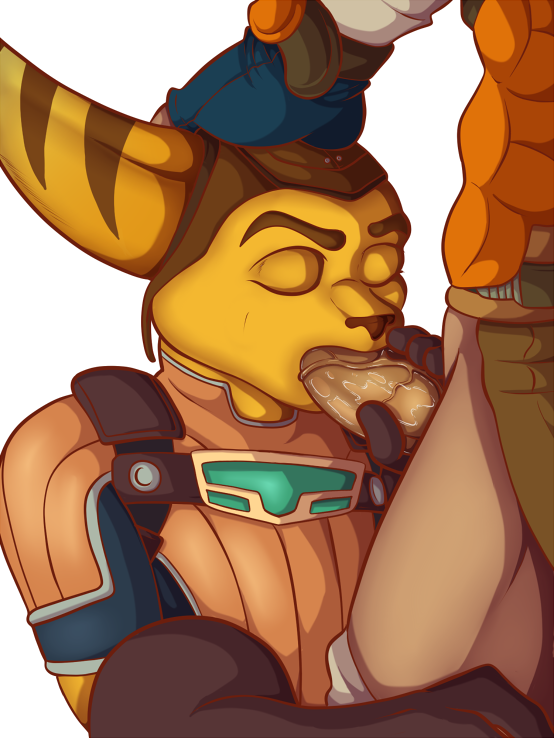 anthro big_ears blackbear clothed clothing crossover duo erection eyes_closed faceless_male fellatio fur gay gloves half-dressed hand_on_head in_mouth jak jak_and_daxter lombax long_ears male open_mouth oral oral_sex penis plain_background ratchet ratchet_and_clank sex standing vein veiny_penis video_games white_background