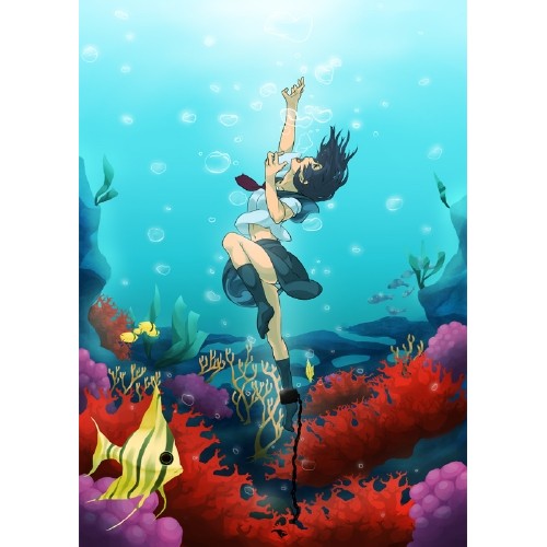 air_bubble asphyxiation blue_hair breath bubble chain drowning fish lowres open_mouth panties school_uniform short_hair solo submerged underwater underwear