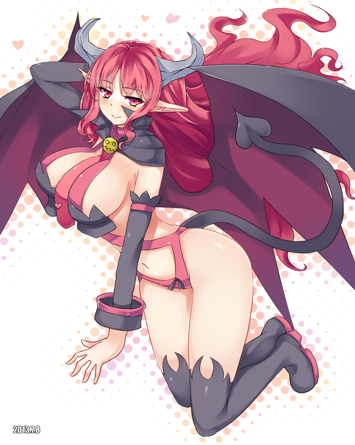 breasts character_request demon_girl disgaea horns large_breasts pointy_ears red_eyes red_hair succubus succubus_(disgaea) tinpam wings
