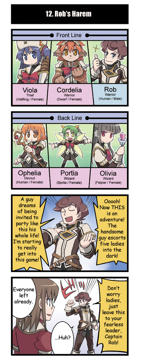 4koma 6+girls :&lt; ahoge animal_ears artist_request bangs belt black_hair blue_eyes blue_hair blunt_bangs bow brown_eyes brown_hair character_name character_request choker class_of_heroes clenched_hand closed_eyes collar comic dwarf_(totomono) english fairy fairy_(totomono) fairy_wings felpurr furry glasses glint gloves goggles goggles_on_head green_eyes green_hair grin hard_translated hat highres human_(totomono) ken_to_mahou_to_gakuen_mono khulaz knife long_hair minigirl multiple_girls official_art open_mouth orange_eyes orange_hair parted_lips pleated_skirt red_eyes rod skirt smile sparkle speech_bubble staff standing sweatdrop talking thighhighs thumbs_up translated twintails wings zettai_ryouiki