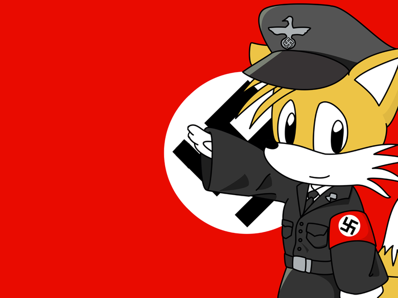 canine fox hat male mammal miles_prower military nazi nazi_symbol sega smile solo sonic_(series) swastika uniform unknown_artist why