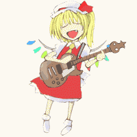 animated animated_gif blonde_hair cervus fang flandre_scarlet guitar hat instrument lowres ponytail solo touhou vampire wings