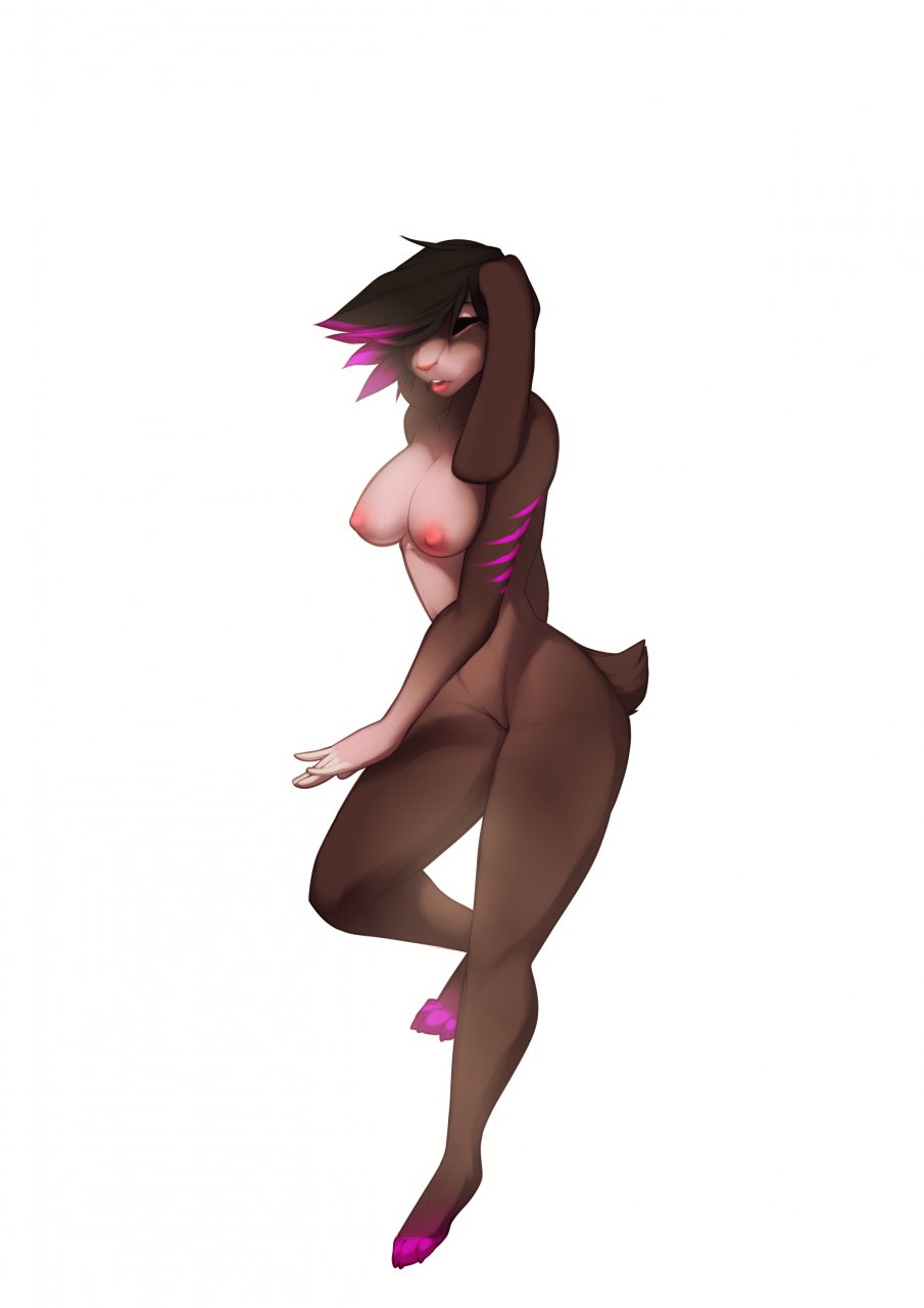 anthro areola breasts female hair lagomorph long_ears lost-paw mammal nipples nude open_mouth plain_background rabbit short_tail solo white_background