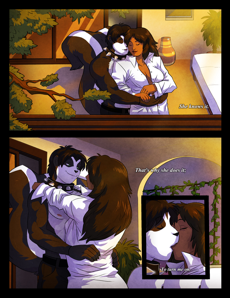 anthro collar comic duo embrace english_text eyes_closed female human ian_(gothicskunk) kissing male mammal romantic skunk smile spiked_collar straight text tj_(gothicskunk) wfa