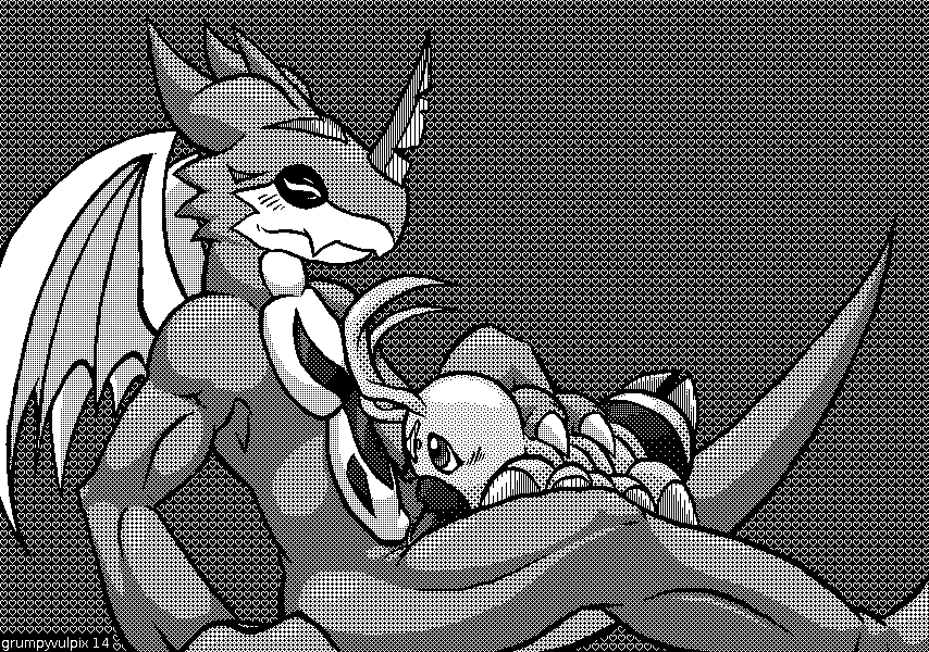 caterpillar digimon dragon duo exveemon eyes_closed gay hand_on_back insect lalzimsooodrunkrightnow male monochrome oral penis screentone sitting size_difference wormmon