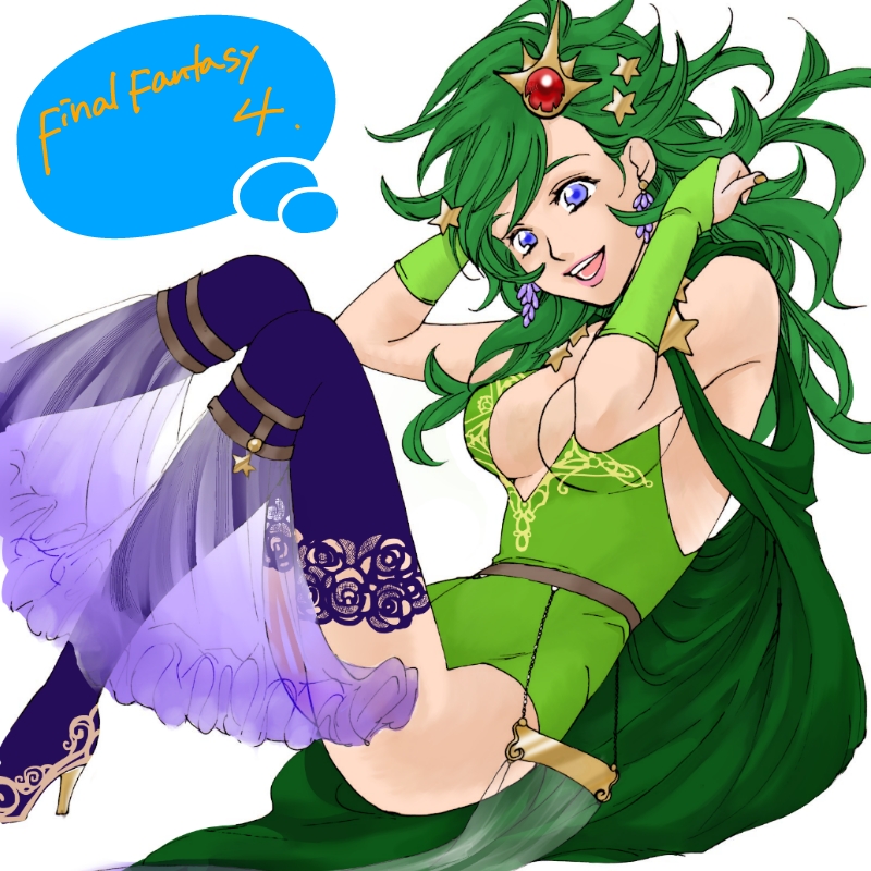 1girl blue_eyes boots breasts final_fantasy final_fantasy_iv green_hair high_heel_boots high_heels rydia solo theotherjet thigh_boots thighhighs