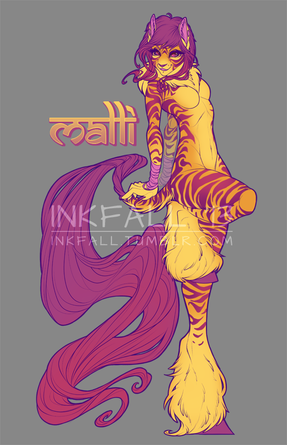 breasts equine feline female fur grey_background hair horse hybrid inkfall malli malli_(character) mammal nude plain_background purple_eyes purple_fur purple_hair smile solo stripes tiger violet_fur violet_hair watermark yellow_fur