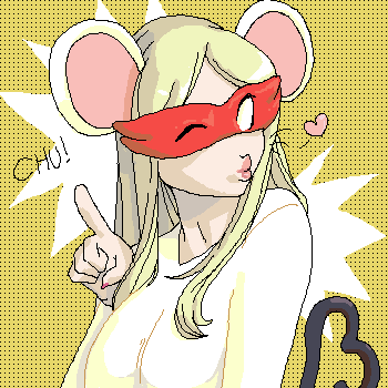 animal_ears artist_request blonde_hair bodysuit breasts heart large_breasts long_hair lowres mario_(series) mask mouse_ears ms._mowz oekaki one_eye_closed paper_mario personification solo super_mario_bros.