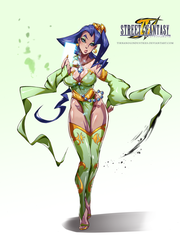 1girl ahoge barefoot between_breasts black_hair blue_eyes boots breasts bridal_gauntlets capcom card cleavage collar collarbone contrapposto cosplay detached_sleeves earrings ears enix eyeshadow feet final_fantasy final_fantasy_iv francesco_simioni hand_on_hip hips huge_ahoge jewelry large_breasts legs legwear lips long_hair makeup nail_polish necklace pendant purple_hair rose_(street_fighter) rydia rydia_(cosplay) shiny shiny_skin solo street_fighter street_fighter_zero street_fighter_zero_2 thighhighs toeless_legwear toenail_polish toes wide_sleeves yellow_nails