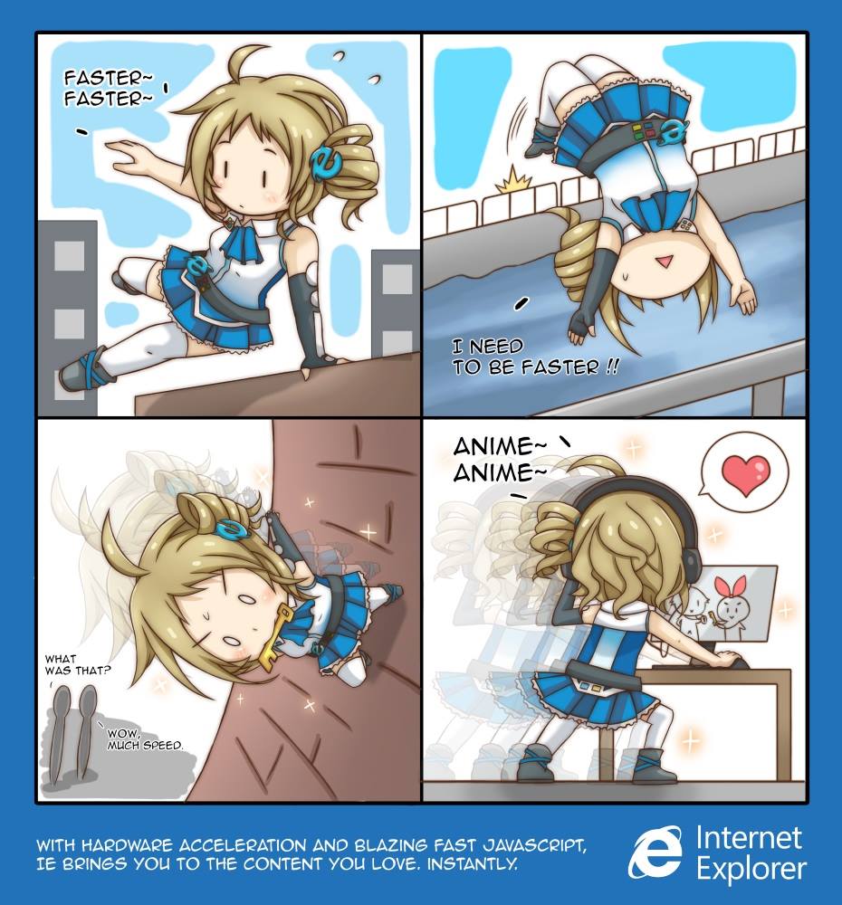 4koma afterimage ahoge aizawa_inori artist_request belt brown_hair chibi comic commentary drill_hair elbow_gloves english english_commentary fingerless_gloves flying_sweatdrops gloves hair_ornament headphones heart ichijou_raku internet_explorer jumping key kirisaki_chitoge left-to-right_manga monitor motion_lines mouth_hold nisekoi official_art open_mouth os-tan parkour personification pleated_skirt running side_ponytail single_elbow_glove skirt solo_focus sparkle spoken_heart sweatdrop triangle_mouth white_legwear