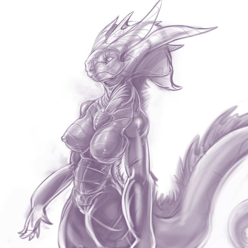 dragon female horn nipples nude sketch solo watsup