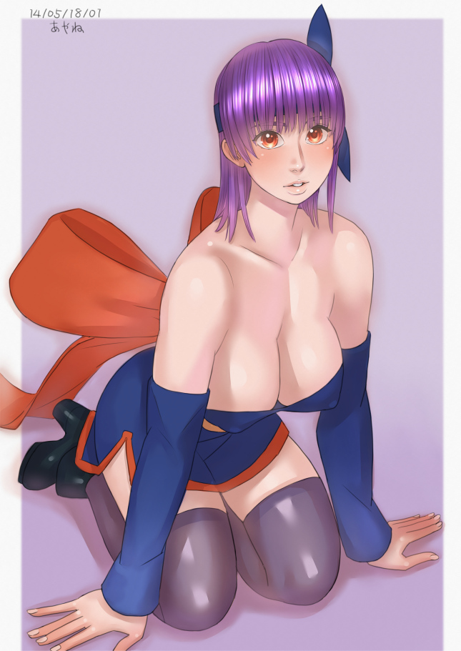 1girl ayane_(doa) blush breasts dead_or_alive large_breasts purple_hair solo tecmo zenkou