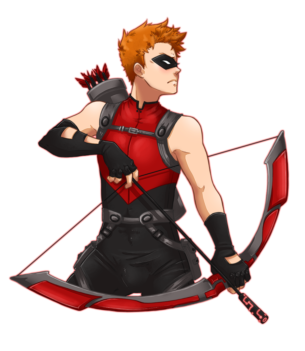1boy archer arrow bow_(weapon) dc_comics domino_mask fingerless_gloves gloves green_arrow_(series) male male_focus marksman mask orange_hair quiver red_arrow roy_harper sleeveless solo transparent_background weapon young_justice:_invasion