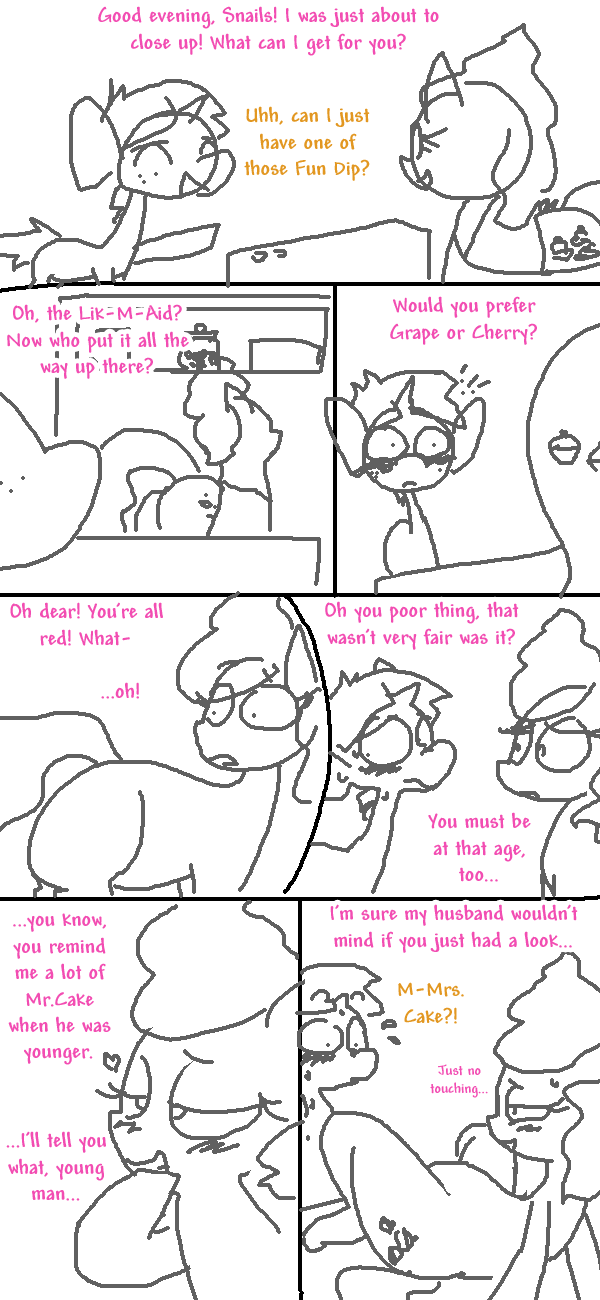 butt comic cutie_mark dialog duo equine female friendship_is_magic horn horse male mammal milf mother mrs_cake_(mlp) my_little_pony nervous parent pony sketch snails_(mlp) spread_legs spreading sweat text the_weaver unicorn young