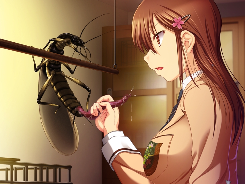 1girl bestiality earwig game_cg handjob insect penis school_uniform