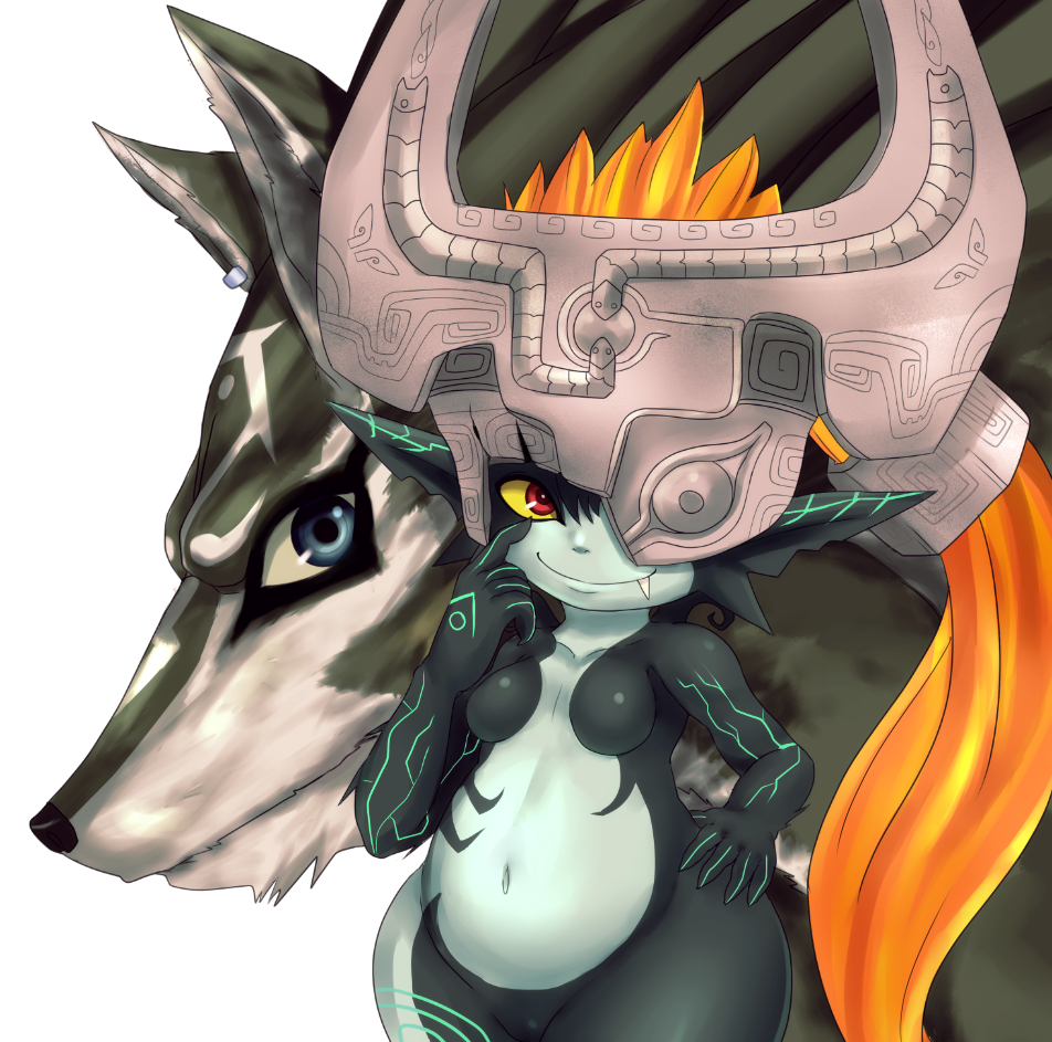 breasts canine chubby cute female feral imp link_(wolf_form) looking_at_viewer male mammal matospectoru midna smile the_legend_of_zelda thick_thighs twilight_princess video_games voluptuous wide_hips wolf