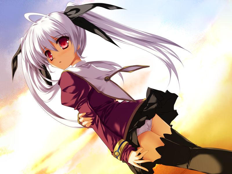 kai long_hair panties purple_hair red_eyes school_uniform shimesaba_kohada skirt thighhighs twintails underwear upskirt walpurgis