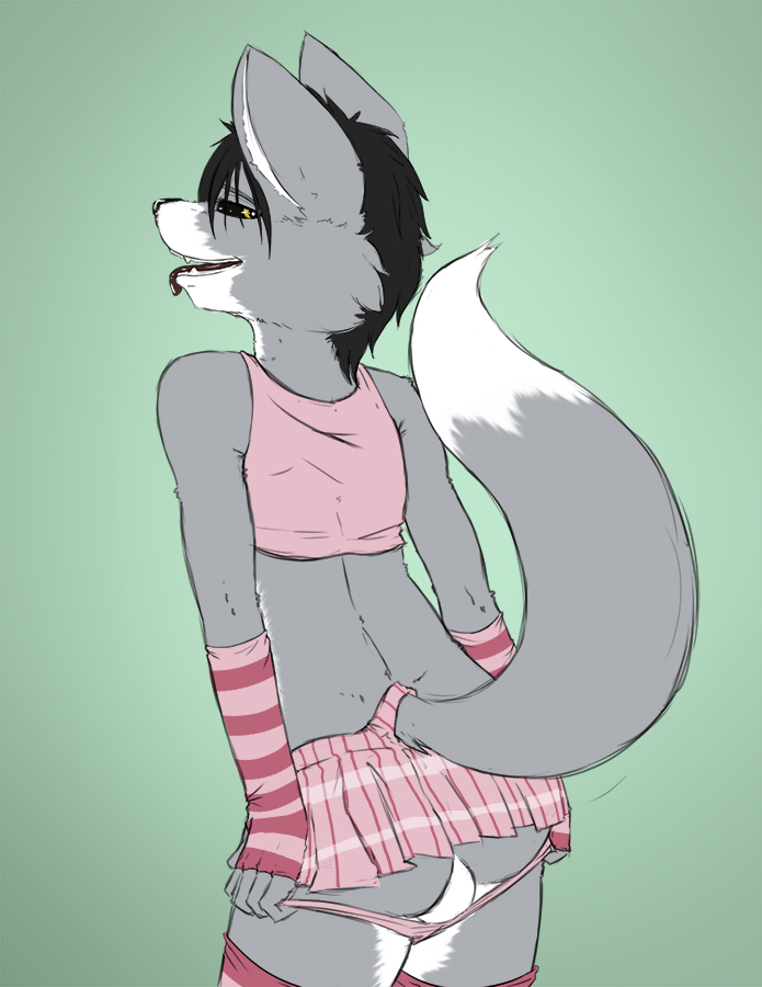 anthro back_turned balls canine color cross crossdressing cute dress dressing fur gay girly grey_fur invalid_tag legwear lipstick male mammal panties panties_down panty_pull poisson senrai series sketch sketches skirt solo standing stockings tail_clothing top underwear undressing wolf