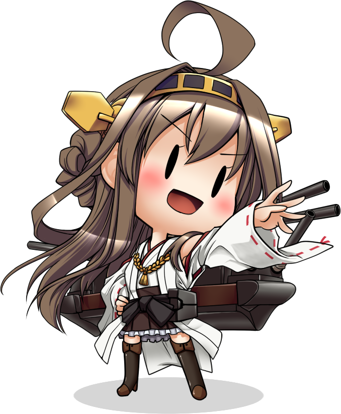 ahoge bare_shoulders blush brown_hair detached_sleeves double_bun full_body hair_ornament hairband headgear japanese_clothes kantai_collection kongou_(kantai_collection) long_hair miyatabi-touya nontraditional_miko open_mouth skirt solo thighhighs transparent_background