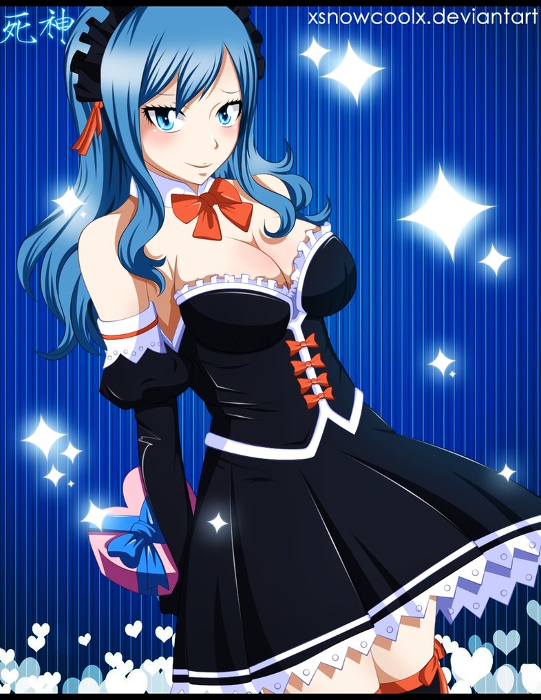 blue_eyes blue_hair breasts cleavage fairy_tail juvia_loxar large_breasts maid