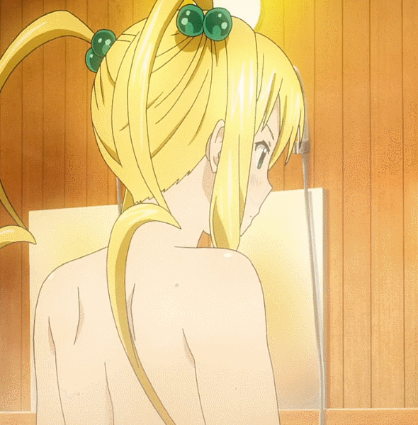 1girl animated animated_gif ass back blonde_hair himegami_kodama huge_ass maken-ki! nude solo thighs wet