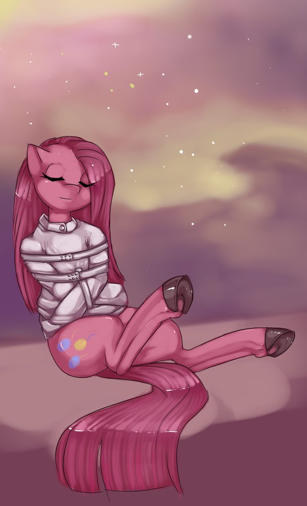 cutie_mark equine eyes_closed female friendship_is_magic hair hooves horse long_hair mammal misukitty my_little_pony pink_hair pink_theme pinkamena_(mlp) pinkie_pie_(mlp) pony sitting solo straitjacket