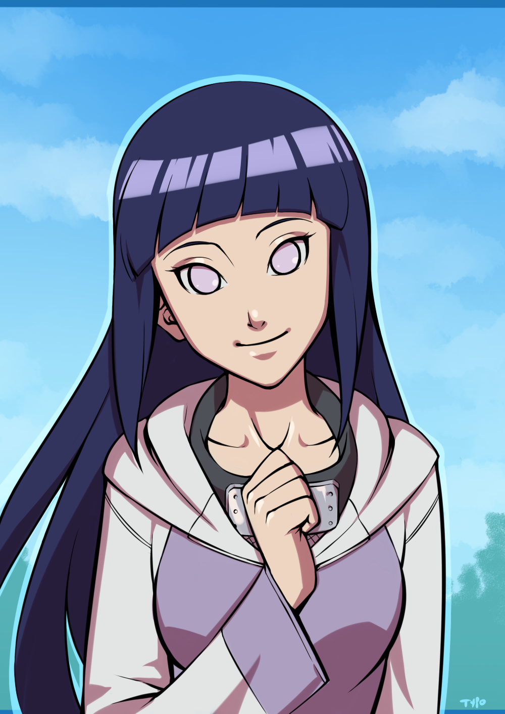 bangs black_hair highres hood hoodie hyuuga_hinata lavender_eyes long_hair naruto naruto_(series) naruto_shippuuden no_pupils smile solo typo_(requiemdusk) upper_body