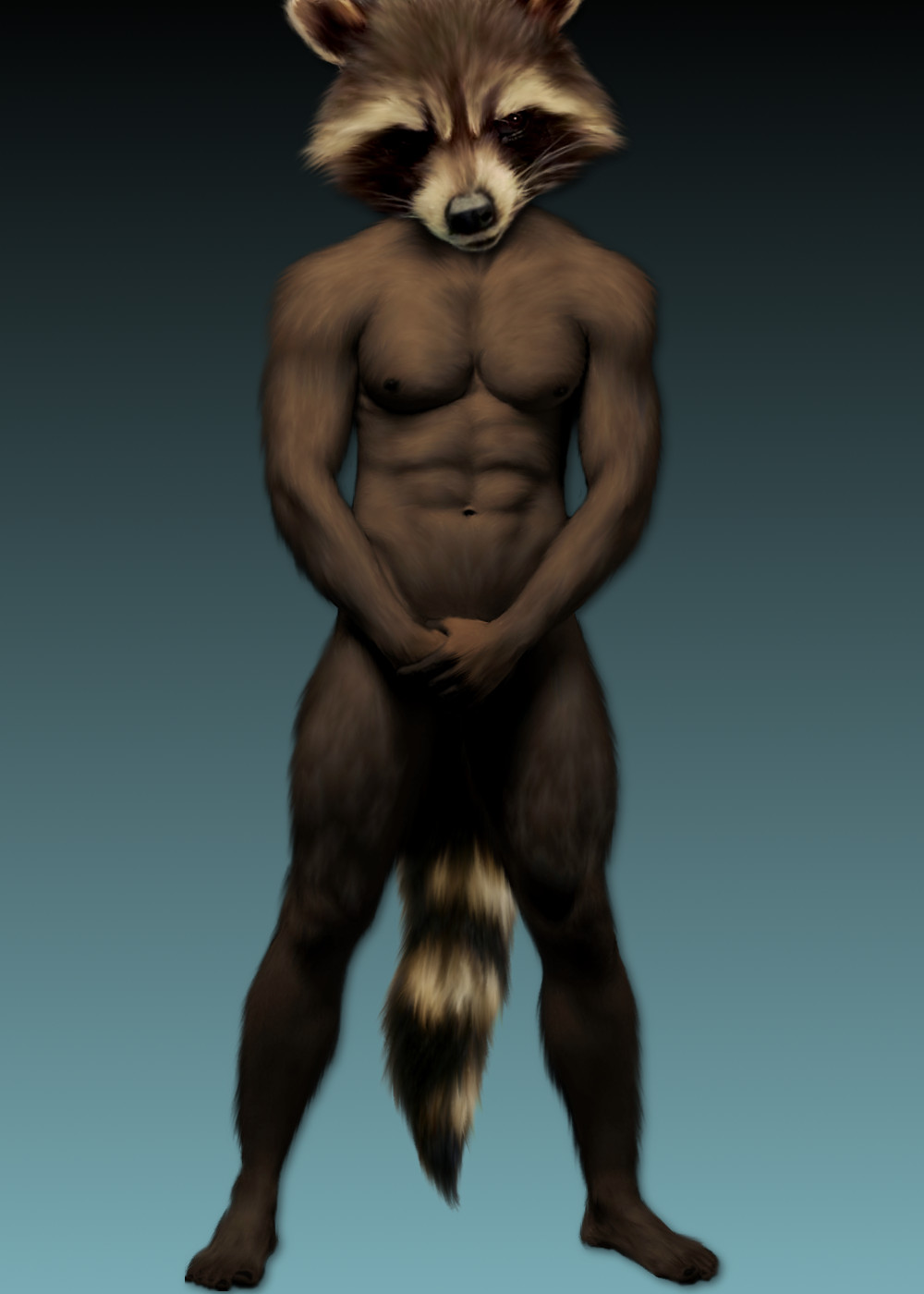 anthro edit guardians_of_the_galaxy male mammal muscles nude oystercatcher7 photo_manipulation photomorph raccoon rocket_raccoon