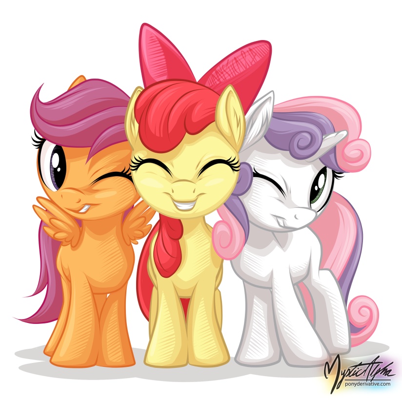 apple_bloom_(mlp) bow cub earth_pony equine eyes_closed female feral friendship_is_magic fur green_eyes group hair hair_bow horn horse looking_at_viewer mammal my_little_pony mysticalpha one_eye_closed orange_fur pegasus plain_background pony purple_eyes purple_hair red_hair scootaloo_(mlp) smile sweetie_belle_(mlp) teeth two_tone_hair unicorn white_background white_fur wings wink yellow_fur young