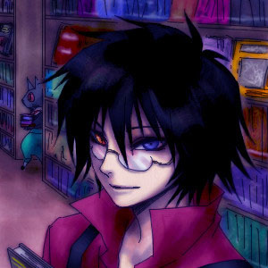 alphonse_michel apron bemani book glasses heterochromia librarian library lowres pop'n_music pop'n_music red_shirt shirt
