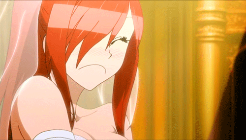 1girl animated animated_gif blush dress erza_scarlet fairy_tail fairy_tail_houou_no_miko red_hair wedding_dress