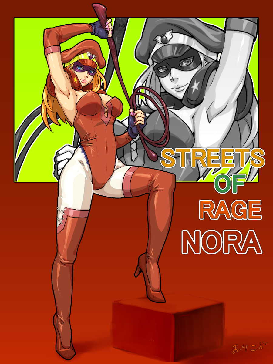 armpits banned_artist bare_knuckle blue_eyes boots box breasts character_name detached_sleeves dominatrix fingerless_gloves gloves hat high_heel_boots high_heels highres kamiomutsu large_breasts leg_up leotard lips long_hair mask md5_mismatch nora_(bare_knuckle) orange_hair pantyhose peaked_cap red_leotard resized shoulder_pads solo thigh_boots thighhighs thighhighs_over_pantyhose upscaled whip white_legwear zoom_layer